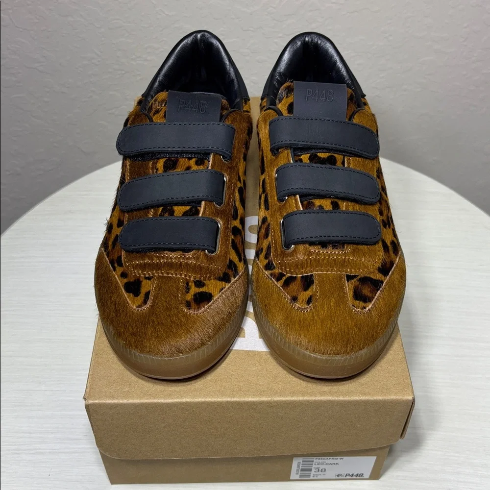 NIBox P448 Capri 2 Leo Dark Leopard Calf Hair Velcro Sneakers Size 38 - Picture 7 of 13